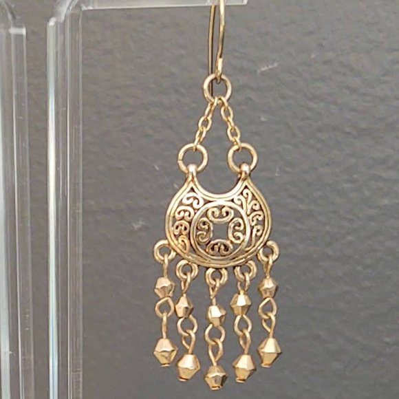 Gold scroll earrings with dangles - Picture 3 of 9